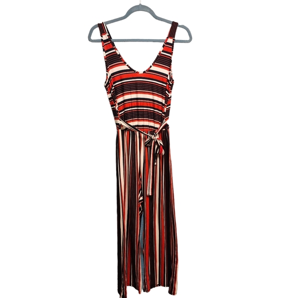 Caution To The Wind Pants - Striped Stretchy Sleeveless Jumpsuit